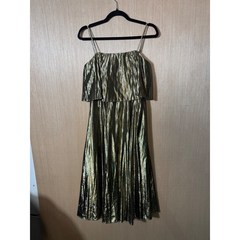 J. Crew Sparkly Metallic Gold Tiered Strappy Midi Dress Women's‎ Size 4